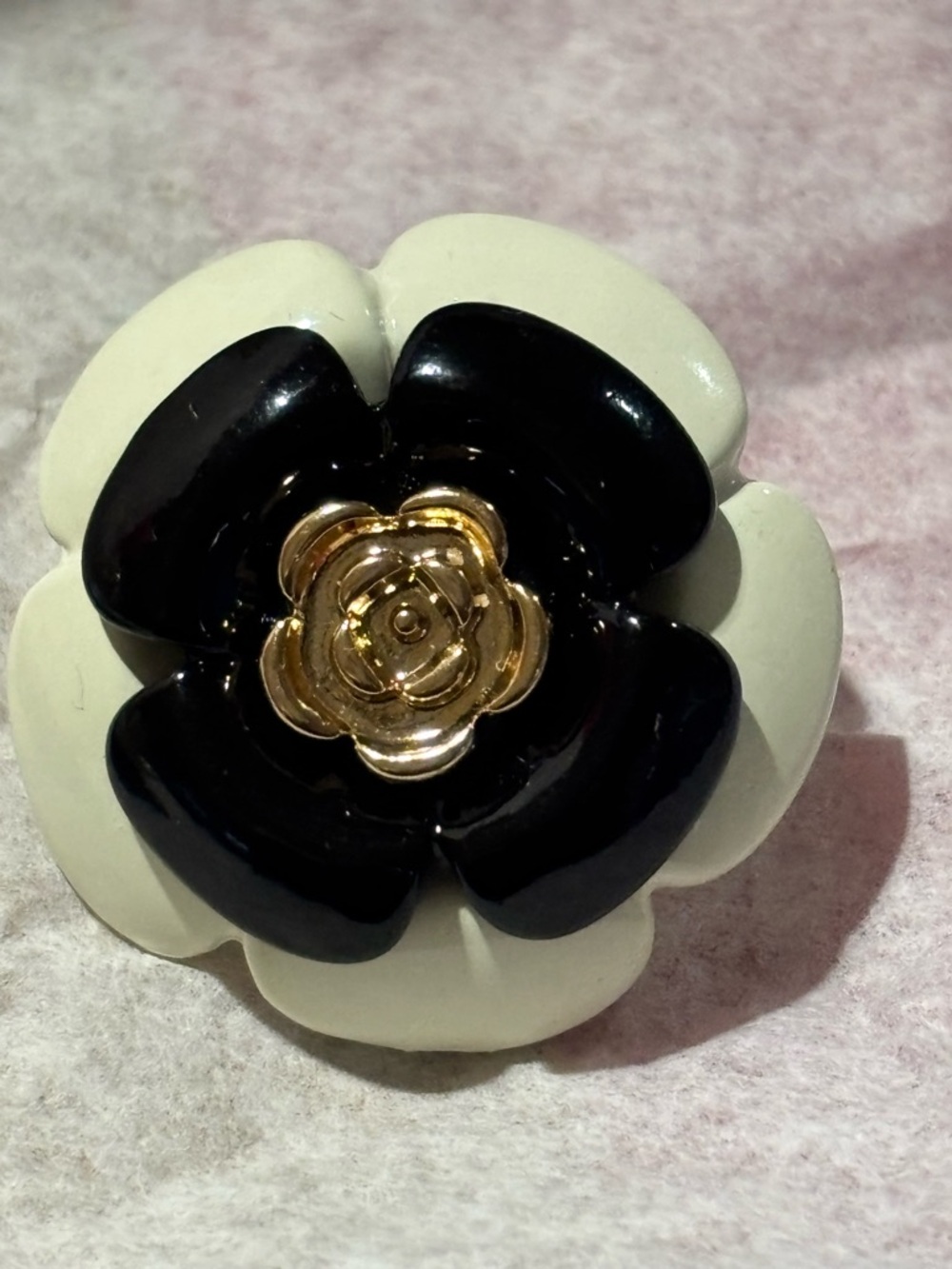 Black and Cream Flower Earrings with Gold Center